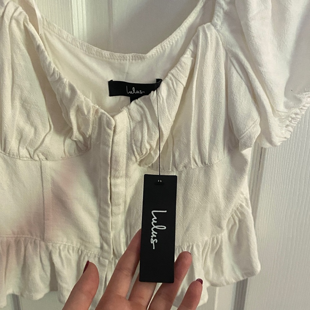 Lulus Cream Ruffled Women's Top - Picture 4 of 4